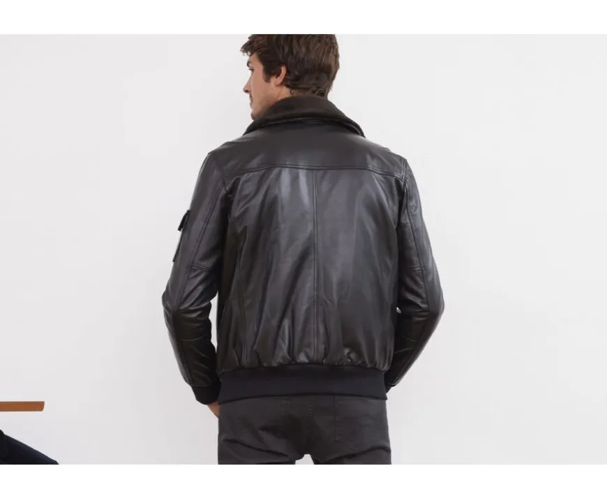 Chaqueta de cuero de aviador negra para hombre Everett Ii-Bexley Shop