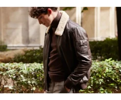 Chaqueta de cuero de aviador para hombre Marrón Everett Ii-Bexley Shop