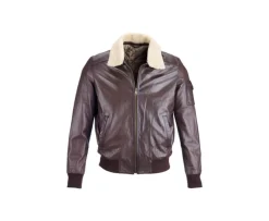 Chaqueta de cuero de aviador para hombre Marrón Everett Ii-Bexley Shop