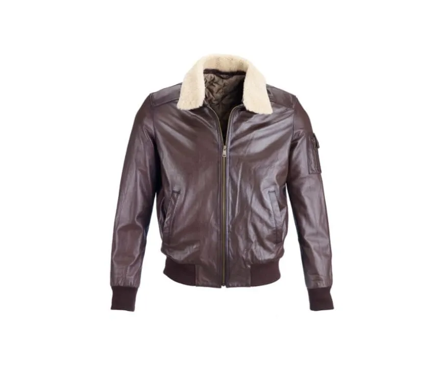 Chaqueta de cuero de aviador para hombre Marrón Everett Ii-Bexley Shop