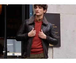 Chaqueta de cuero de aviador para hombre Chocolate Everett Ii-Bexley Shop