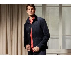 Chaqueta de cuero para hombre Azul marino Faustin-Bexley Best Sale