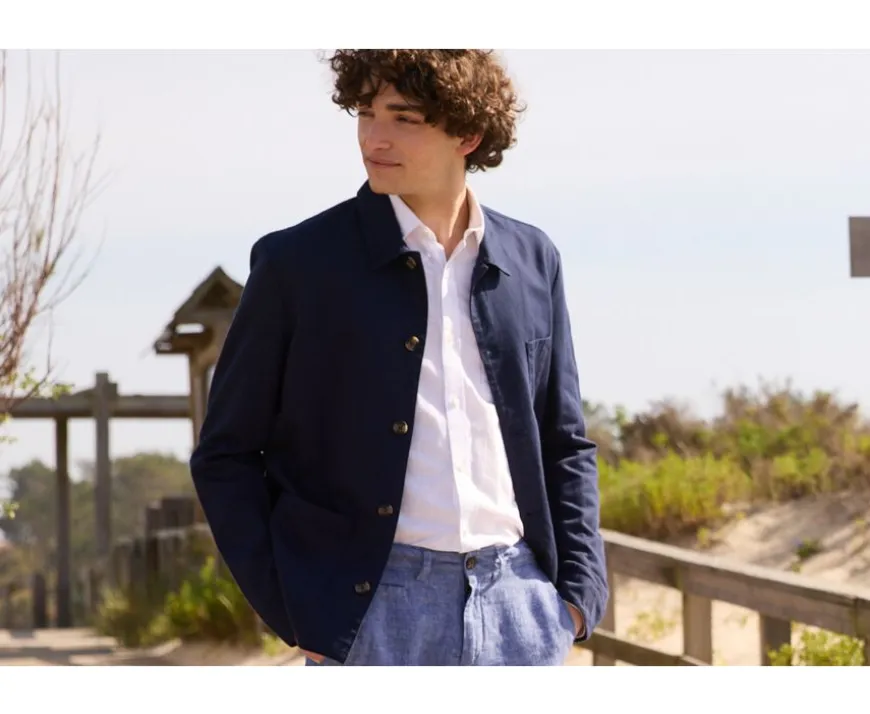 Chaqueta de pintor algodón/lino Azul Navy Faustinien-Bexley Cheap