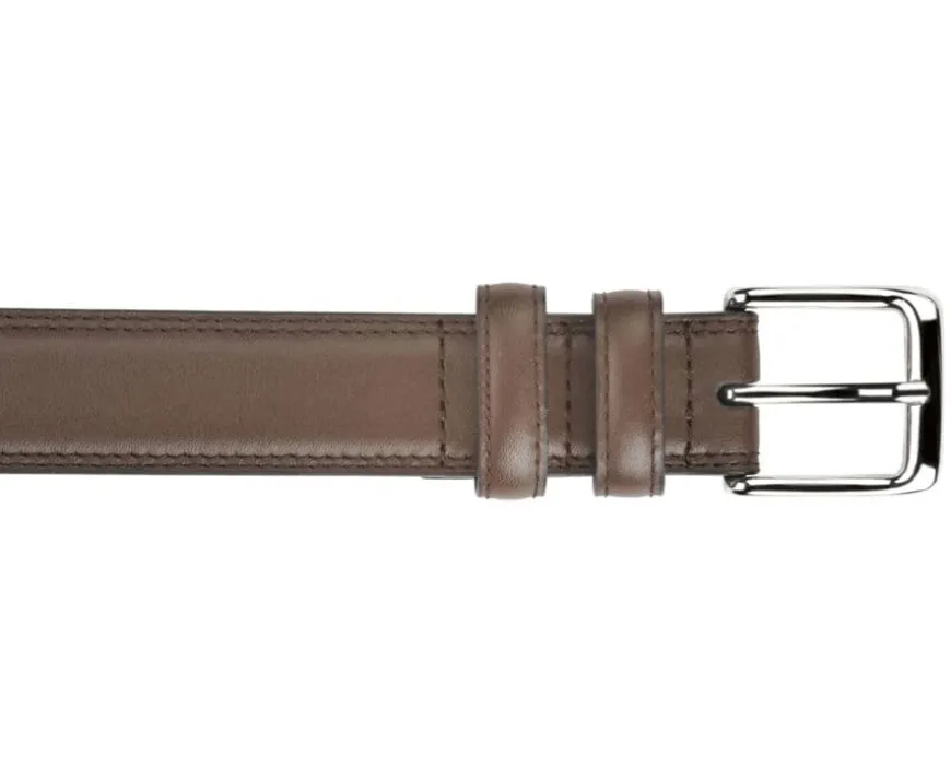 Cinturón de cuero para hombre castaño con hebilla plateada Brixton Silver-Bexley Outlet