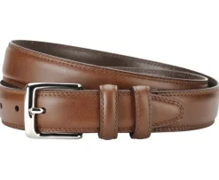Cinturón de cuero para hombre castaño con hebilla plateada Brixton Silver-Bexley Outlet