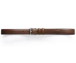 Cinturón de cuero para hombre castaño con hebilla plateada Brixton Silver-Bexley Outlet
