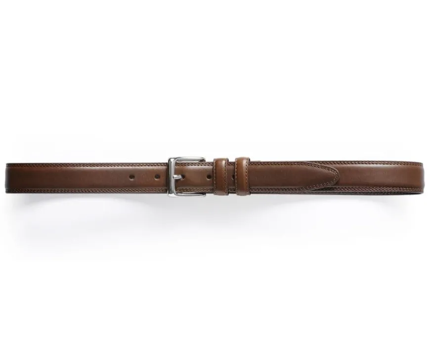 Cinturón de cuero para hombre castaño con hebilla plateada Brixton Silver-Bexley Outlet