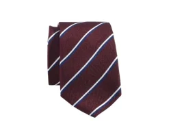 Corbata de hombre de seda Burdeos y rayas Marino y Crudo-Bexley Clearance