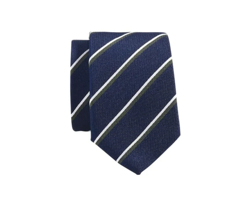 Corbata de hombre de seda Marino a rayas verde y Crudo-Bexley Cheap