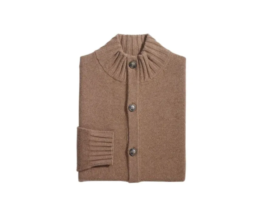 Cárdigan abotonado con cuello alto Avellana moteado Kimsey-Bexley Cheap