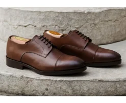 Derbies Castaño patinado de hombre con suela de cuero y goma de caucho Maywell Patin-Bexley Outlet
