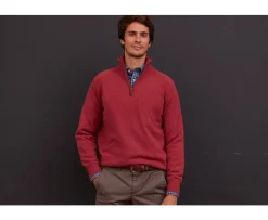 Jersey de hombre de lana con cuello con cremallera Rojo moteado Kenneth-Bexley Sale