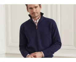 Jersey de hombre de lana con cuello con cremallera Navy Kenneth-Bexley Cheap