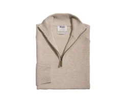 Jersey de hombre de lana con cuello con cremallera Beis moteado Kenneth-Bexley Clearance