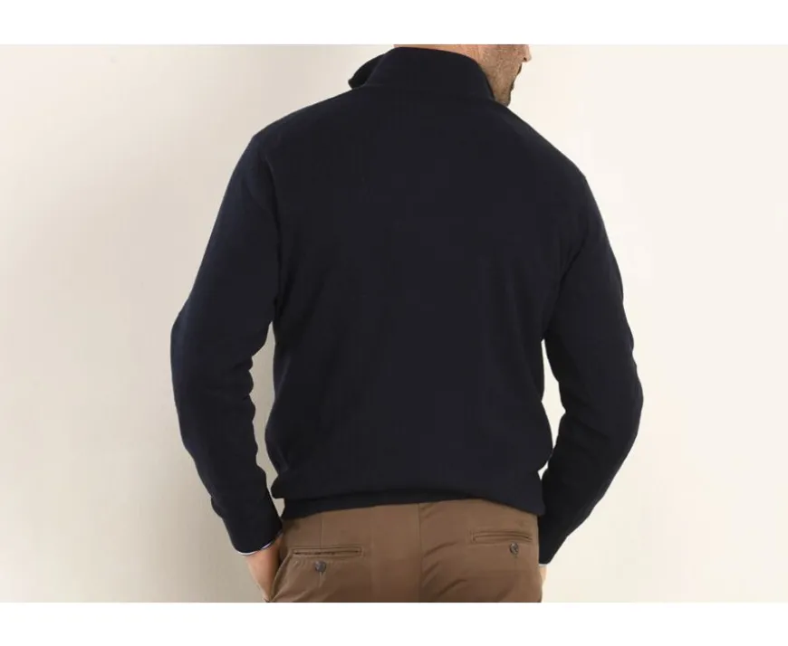 Jersey de hombre de lana con cuello con cremallera Azul marino Keithy-Bexley Clearance