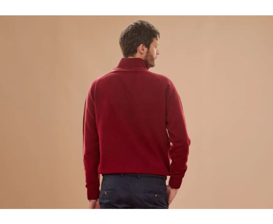 Jersey de hombre de lana con cuello con cremallera Rojo Oscuro Kenneth-Bexley New