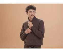 Jersey de hombre de lana con cuello con cremallera Marrón Kenneth-Bexley Flash Sale