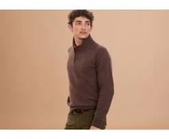 Jersey de hombre de lana con cuello con cremallera Marrón Kenneth-Bexley Flash Sale