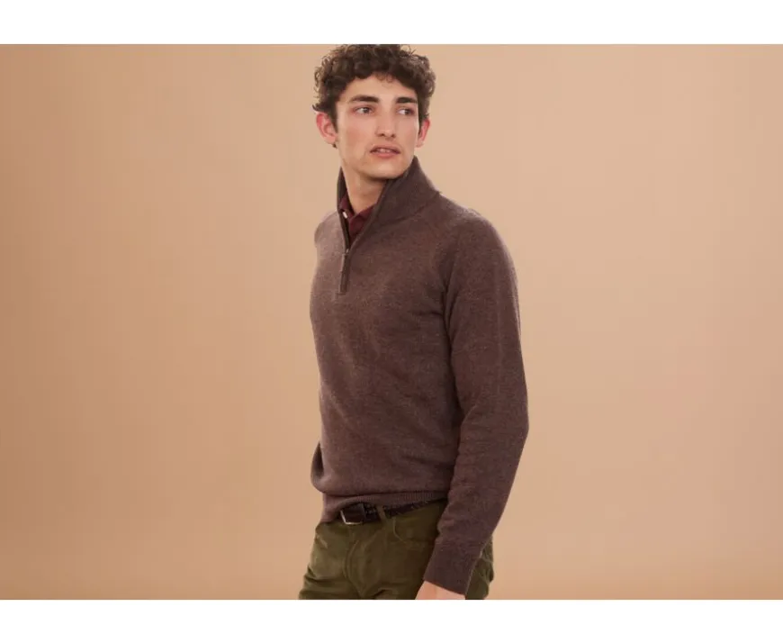 Jersey de hombre de lana con cuello con cremallera Marrón Kenneth-Bexley Flash Sale