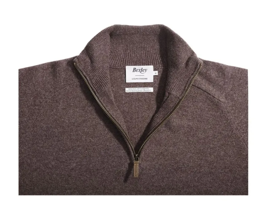 Jersey de hombre de lana con cuello con cremallera Marrón Kenneth-Bexley Flash Sale