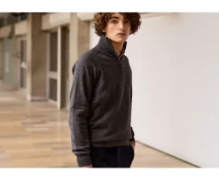 Jersey de hombre de lana con cuello con cremallera Gris Antracita moteado Kenneth-Bexley Fashion
