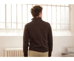 Jersey de hombre de lana con cuello con cremallera Chocolate oscuro Keithy-Bexley Discount