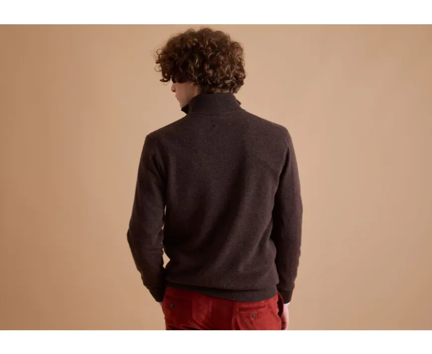 Jersey de hombre de lana con cuello con cremallera Chocolate oscuro Keithy-Bexley Discount