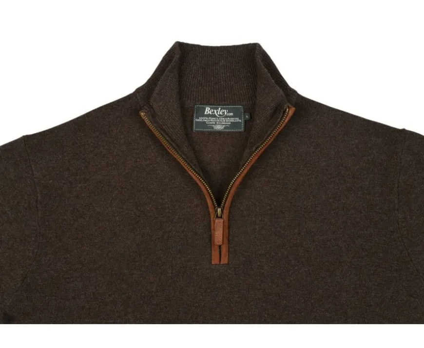 Jersey de hombre de lana con cuello con cremallera Chocolate oscuro Keithy-Bexley Discount