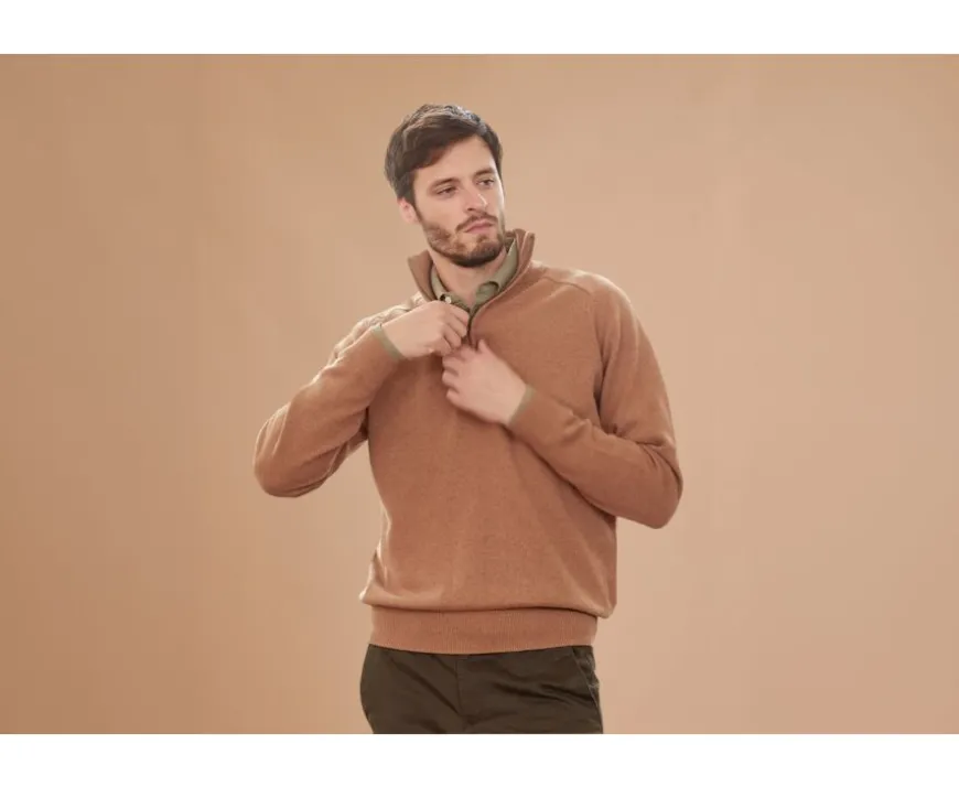Jersey de hombre de lana con cuello con cremallera Avellana moteado Kenneth-Bexley Best