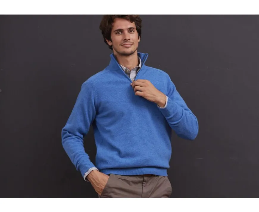 Jersey de hombre de lana con cuello con cremallera Mar Azul Kenneth-Bexley Cheap
