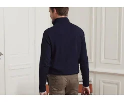 Jersey de hombre fino de algodón Pima/cachemira con cremallera en el cuello Azul marino Vlad-Bexley New