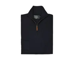 Jersey de hombre fino de algodón Pima/cachemira con cremallera en el cuello Azul marino Vlad-Bexley New