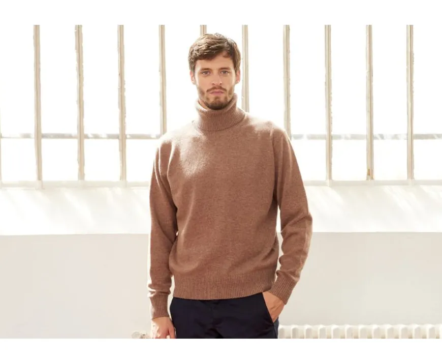 Jersey de lana con cuello alto para hombre Marrón moteado Kenneric-Bexley Shop
