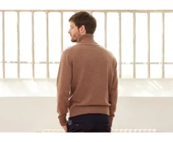 Jersey de lana con cuello alto para hombre Marrón moteado Kenneric-Bexley Shop