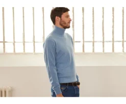 Jersey de lana con cuello alto hombre Azul Moteado Emeric-Bexley Shop