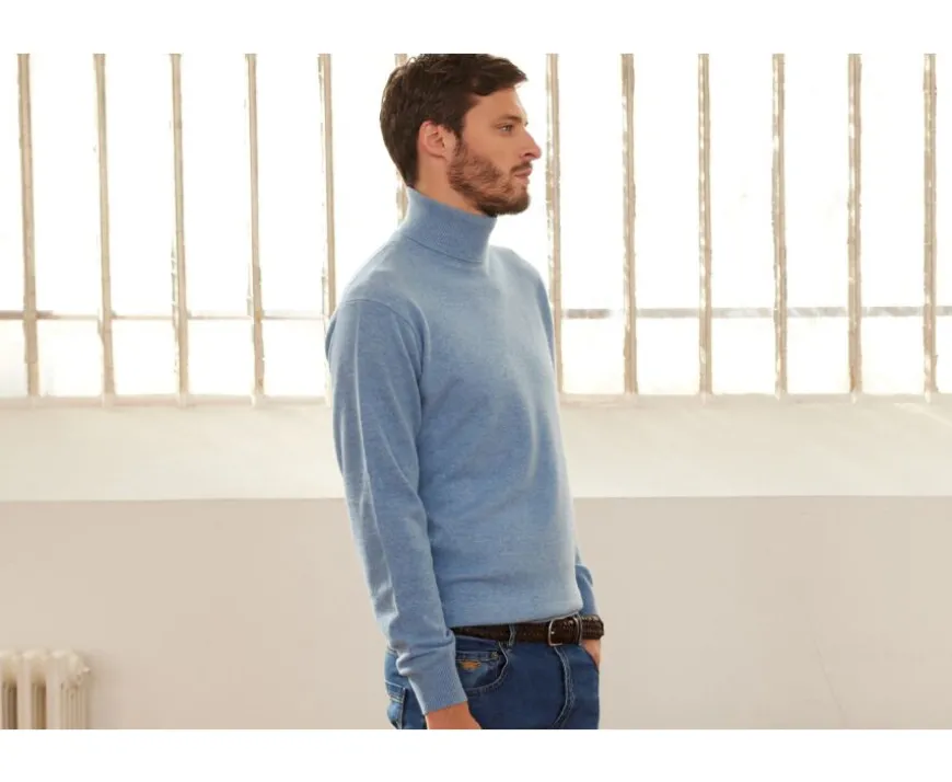 Jersey de lana con cuello alto hombre Azul Moteado Emeric-Bexley Shop