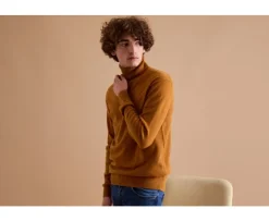 Jersey de lana con cuello alto hombre Mostaza Emeric-Bexley Fashion