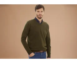 Jersey de lana con cuello de pico para hombre Verde Elian-Bexley Sale