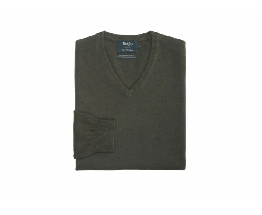Jersey de lana con cuello de pico para hombre Verde Elian-Bexley Sale