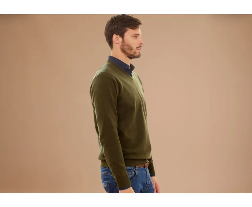 Jersey de lana con cuello de pico para hombre Verde Elian-Bexley Sale