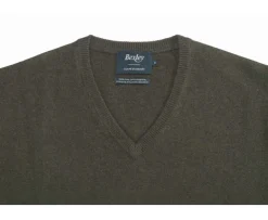 Jersey de lana con cuello de pico para hombre Verde Elian-Bexley Sale