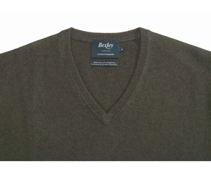 Jersey de lana con cuello de pico para hombre Verde Elian-Bexley Sale