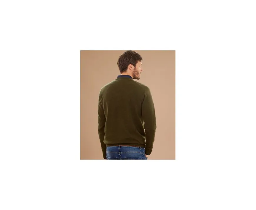 Jersey de lana con cuello de pico para hombre Verde Elian-Bexley Sale