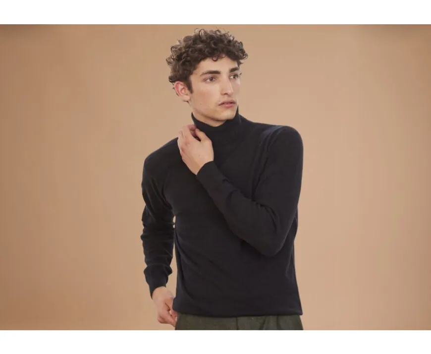 Jersey de lana con cuello vuelto para hombre Negro Emeric-Bexley New