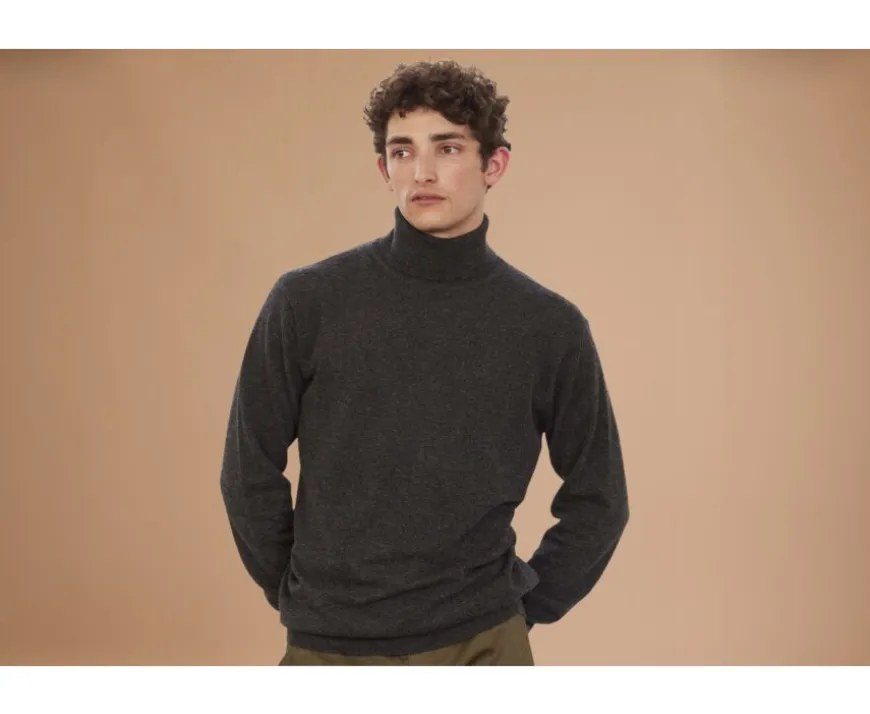 Jersey de lana con cuello vuelto para hombre Gris Antracita moteado Emeric-Bexley Hot