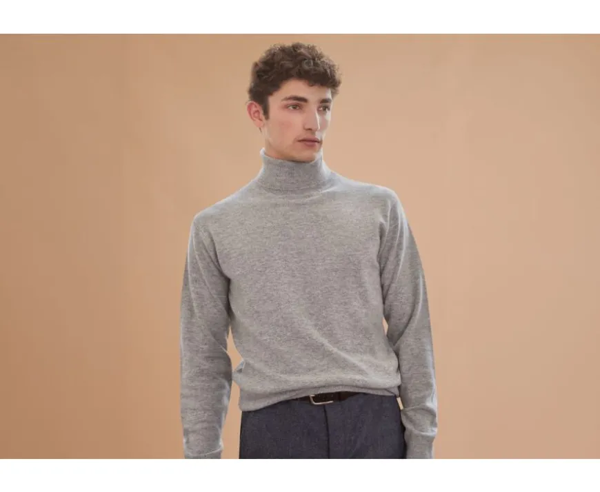 Jersey de lana con cuello vuelto para hombre Gris moteado Emeric-Bexley Hot