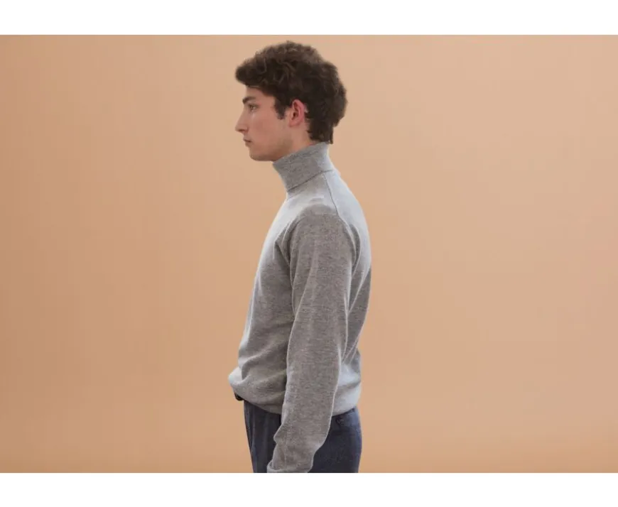 Jersey de lana con cuello vuelto para hombre Gris moteado Emeric-Bexley Hot