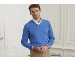Jersey de lana hombre con cuello en V Mar Azul Elian-Bexley New