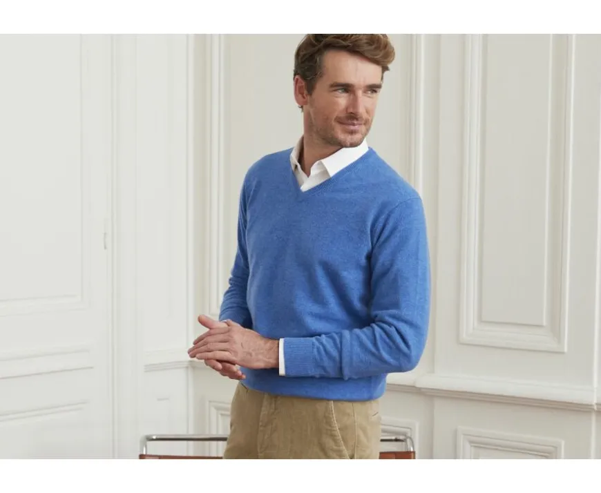 Jersey de lana hombre con cuello en V Mar Azul Elian-Bexley New