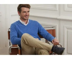 Jersey de lana hombre con cuello en V Mar Azul Elian-Bexley New